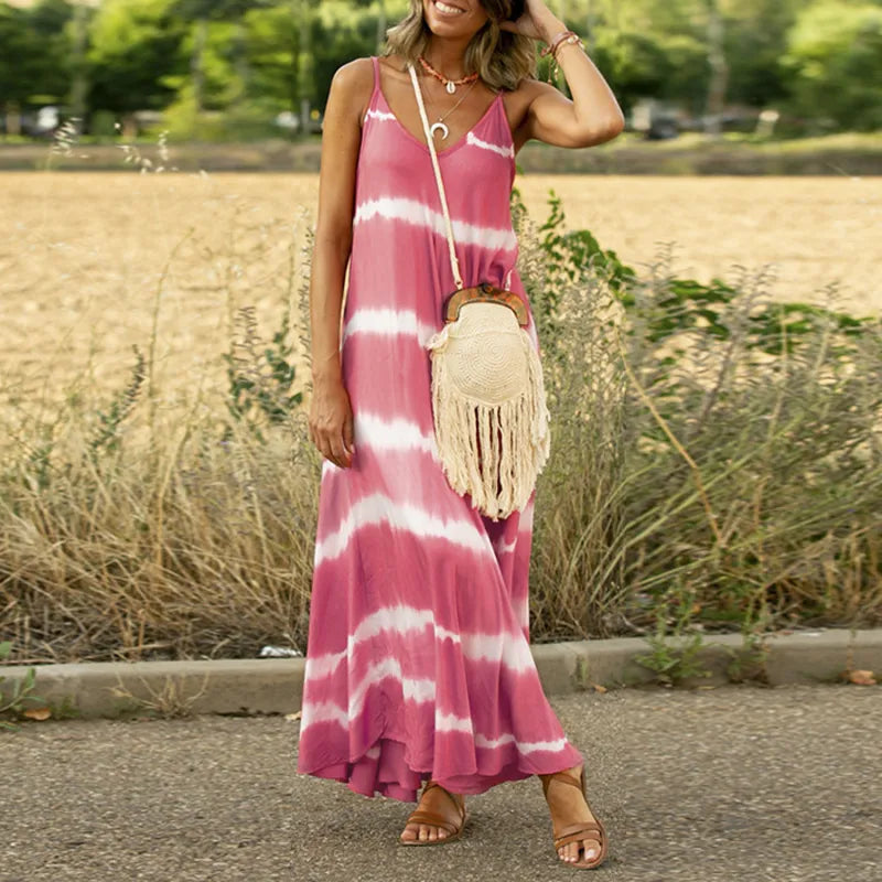 Cristina - Vestido de playa con estampado de rayas gris