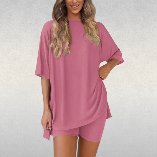 Conjunto casual de dos piezas para mujer con camiseta suelta y pantalones cortos