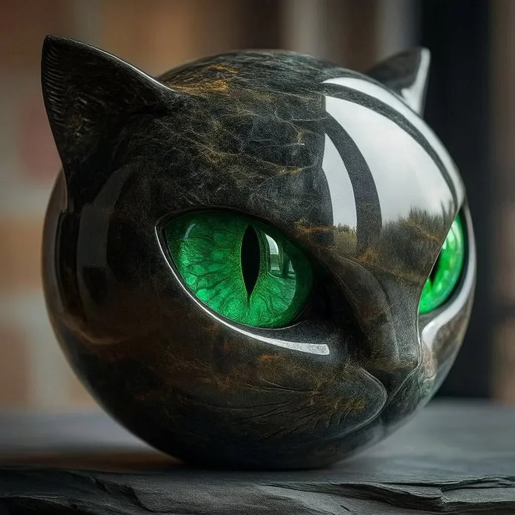 LynxAura - Escultura de cabeza de gato negro místico