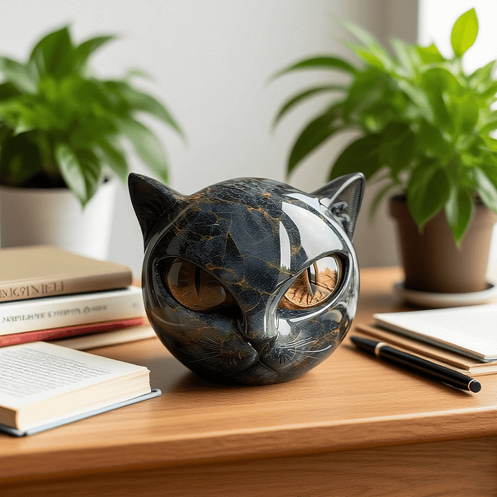 LynxAura - Escultura de cabeza de gato negro místico