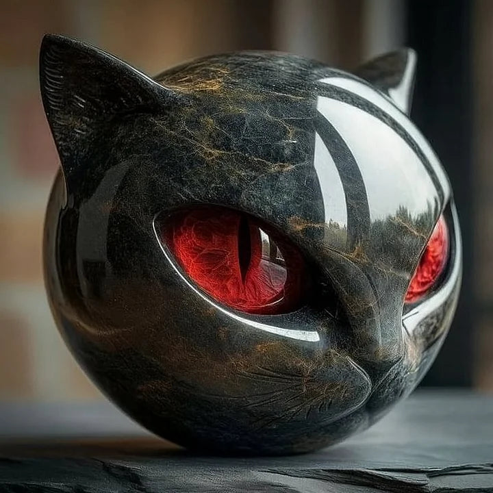 LynxAura - Escultura de cabeza de gato negro místico