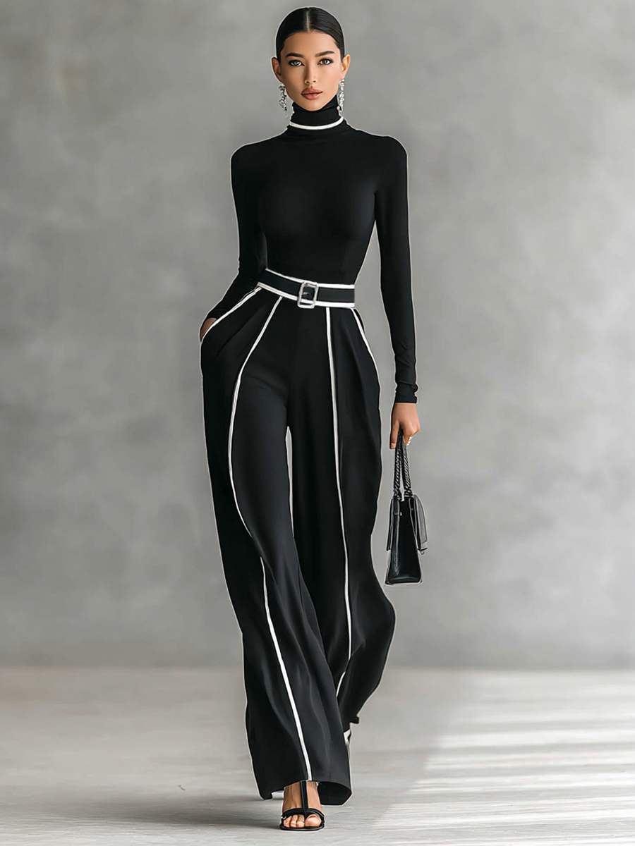 Rosalía | Conjunto de dos piezas: cuello alto y pantalón con cinturón