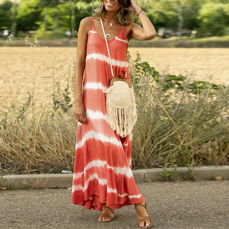 Cristina - Vestido de playa con estampado de rayas gris