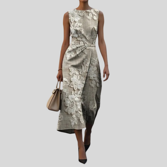 Tania - Vestido  Gris Flor Éclat