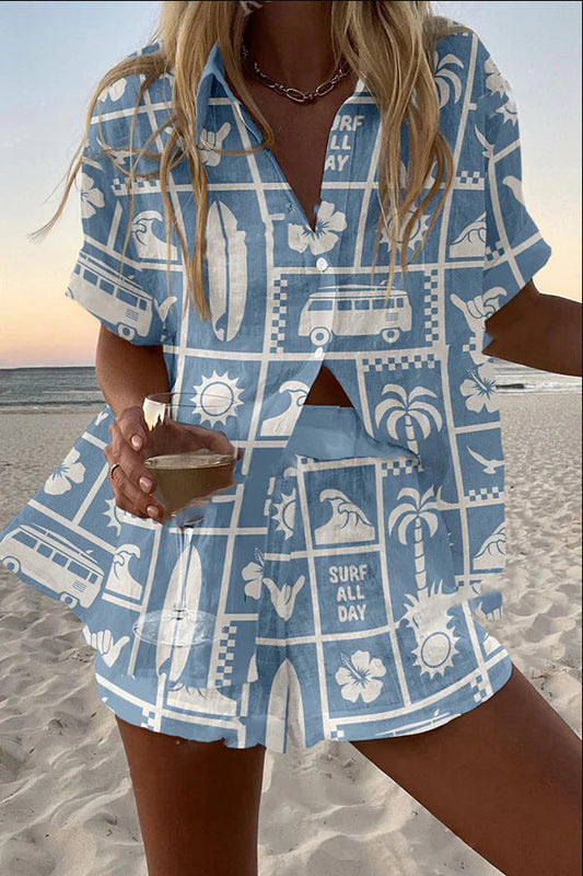 Anahy™ | Conjunto corto de lino con estampado Caravan
