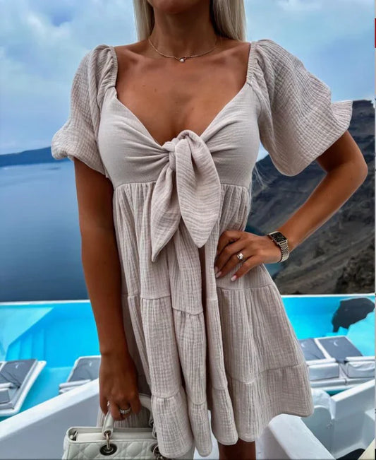 Agata - Glamuroso vestido de verano con mangas anudadas