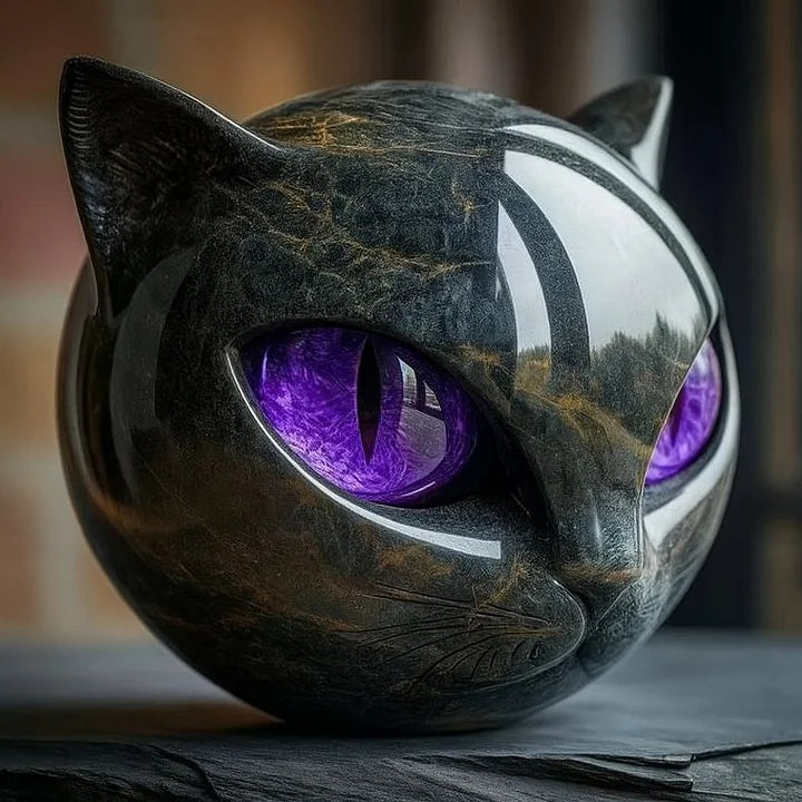 LynxAura - Escultura de cabeza de gato negro místico