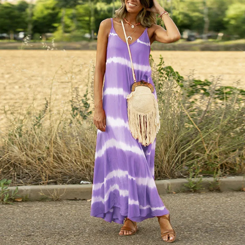 Cristina - Vestido de playa con estampado de rayas gris