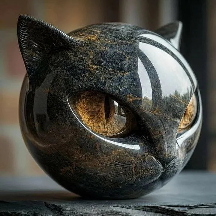 LynxAura - Escultura de cabeza de gato negro místico