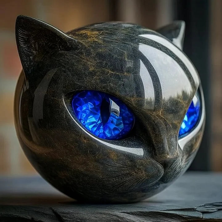 LynxAura - Escultura de cabeza de gato negro místico