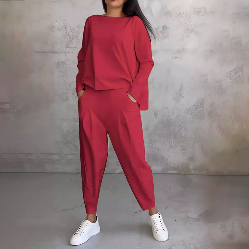 Dayda™ - Conjunto de dos piezas con cuello redondo y mangas largas