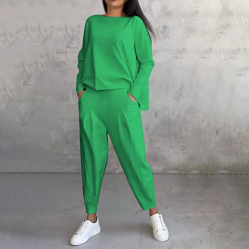 Dayda™ - Conjunto de dos piezas con cuello redondo y mangas largas