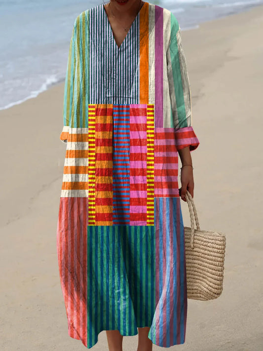 Irene | Vestido largo patchwork multicolor